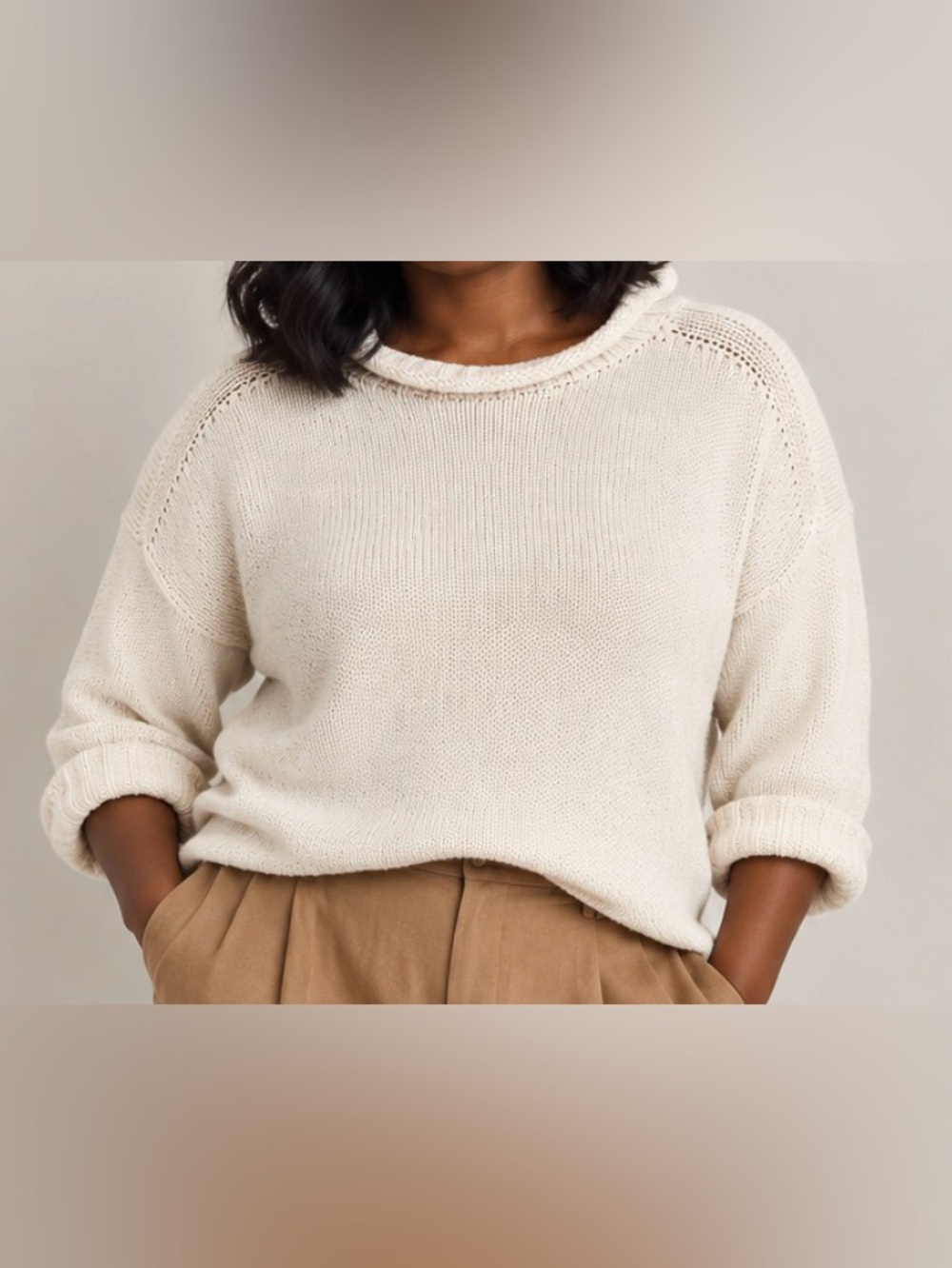 J CREW Ivory Rolled-Neck Knit Sweater Size XL